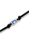 PULSERA DE CUERO BAÑADA EN PLATA DE LEY CON CRISTAL AZUL Pulsera