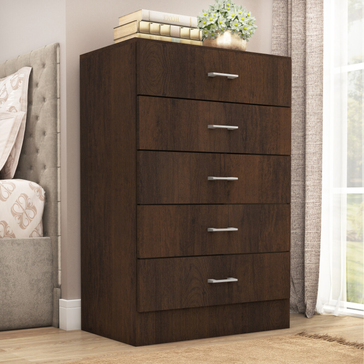 Comoda Cajonera para Dormitorio o Living de 5 Cajones - FE - Marrón 