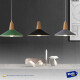 Lampara Colgante Metal Nordica Plato Deco Simil Madera Led Negro