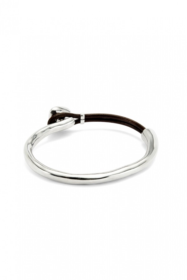 PULSERA FINA CON ALEACIÓN DE METALES BAÑADA EN PLATA DE LEY CON CUERO Y CRISTAL FACETADO VERDE Pulsera