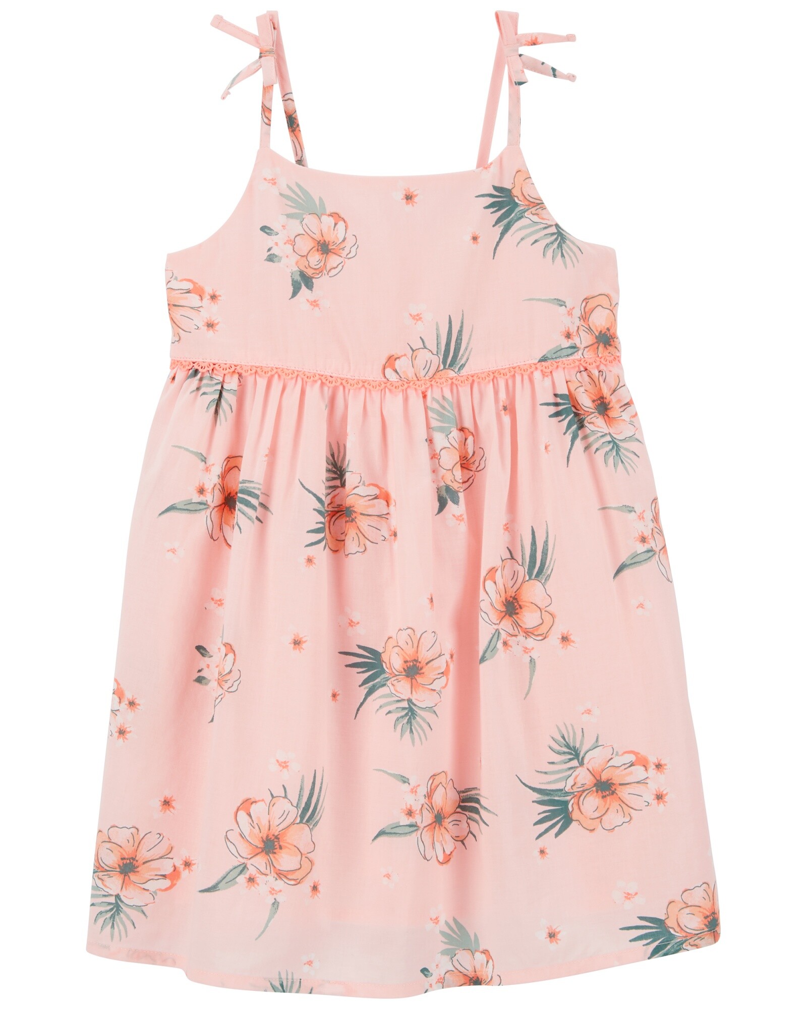 Vestido de algodón con broderie, diseño floral. Talles 2-5T Sin color