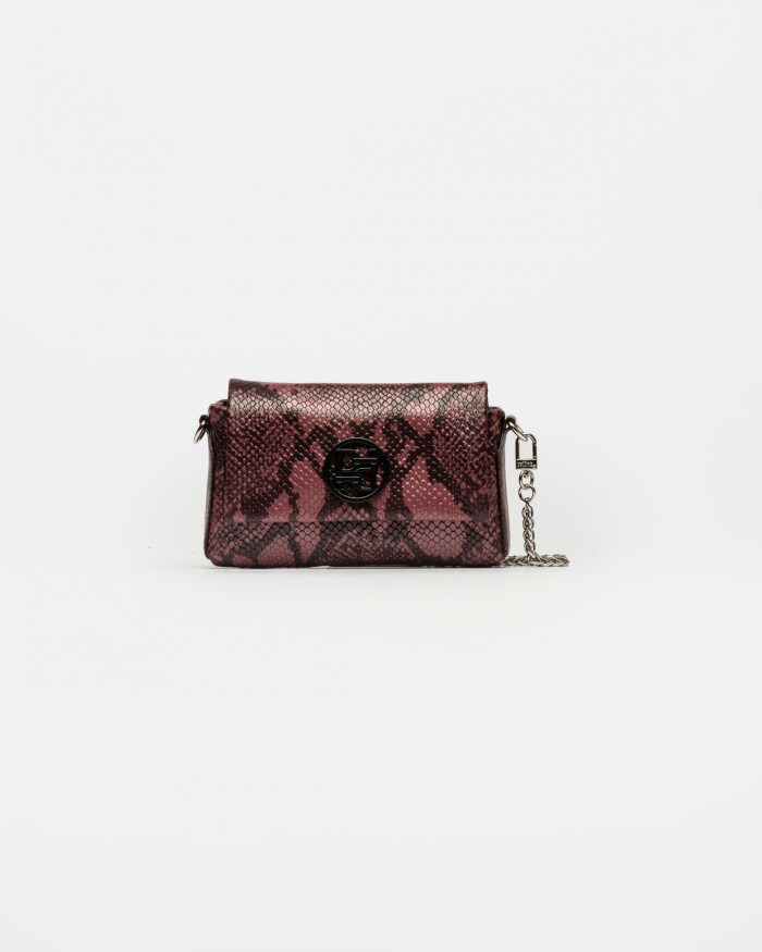 Mini Bag Bloom En Cuero Grabado Snake Metalizado Bordeaux