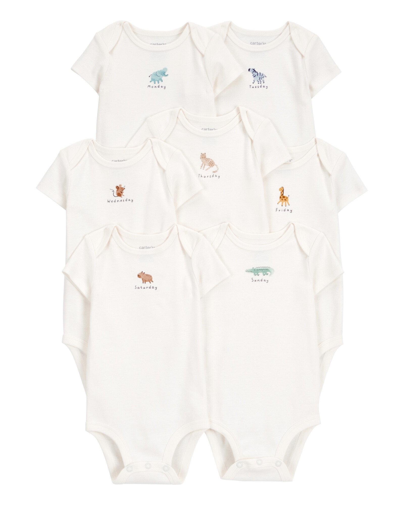 Pack siete bodies de algodón, manga corta, estampa animales Sin color