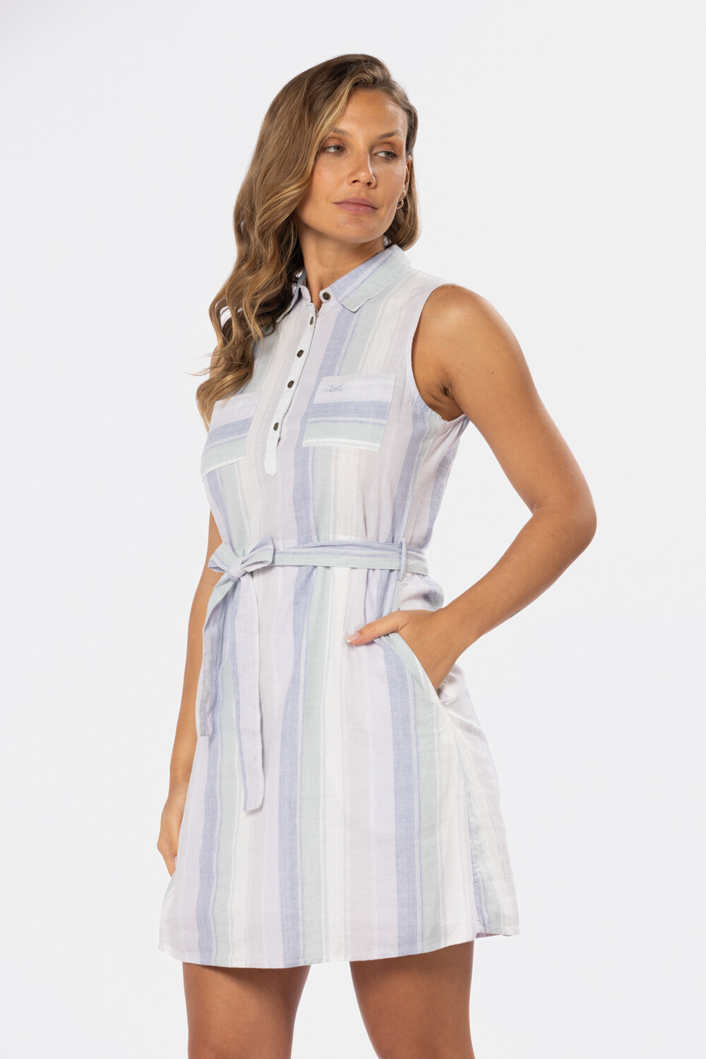 VESTIDO DE LINO RAYADO Lila