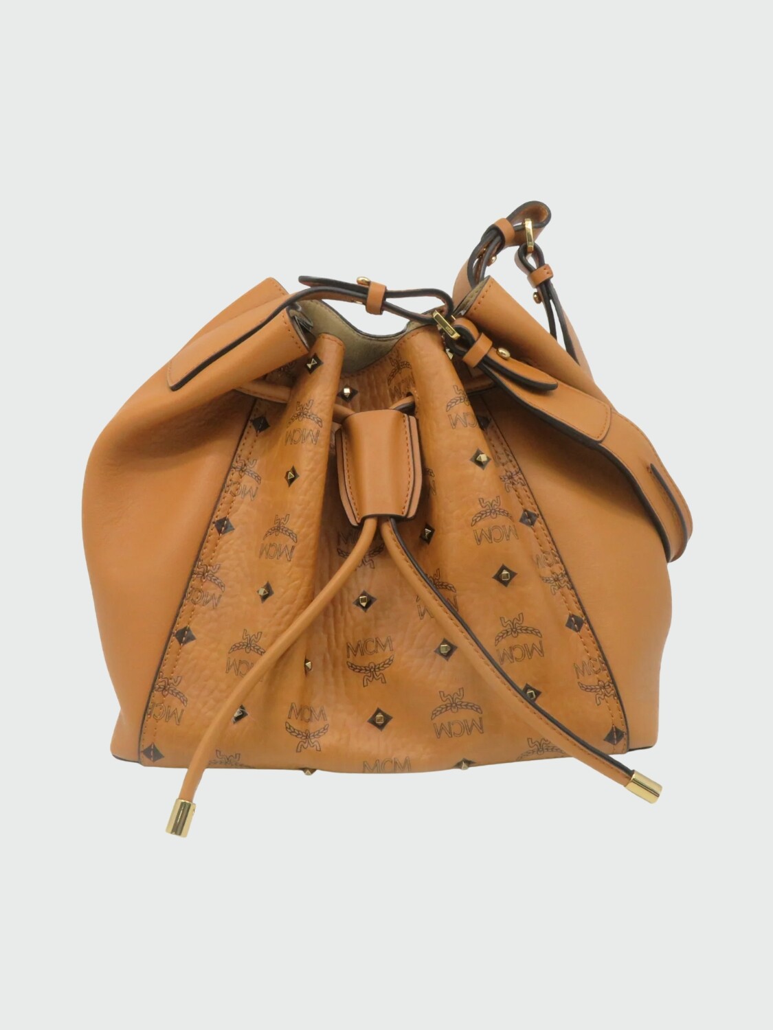 Cartera bombonera de cuero con monograma Camel