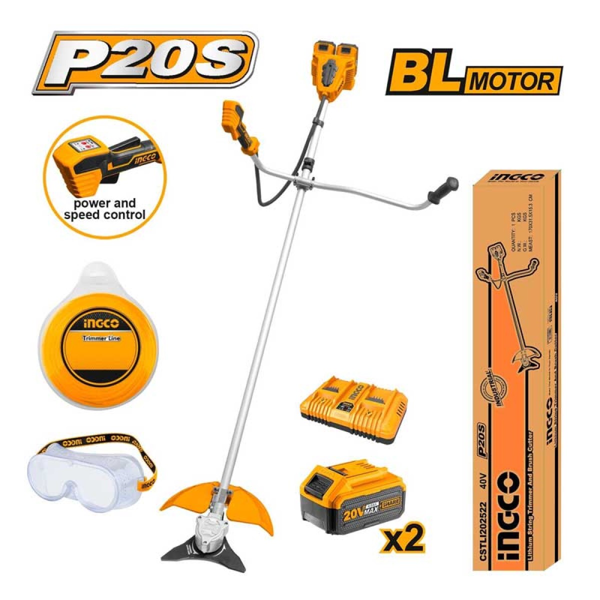 Desmalezadora 20V c/ 2 baterías y cargador - Ingco - ING0994 