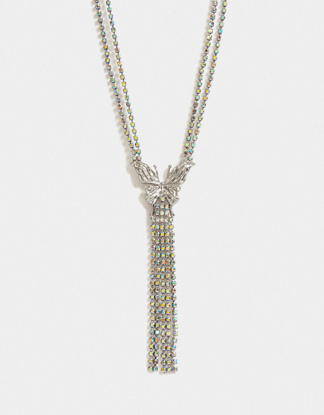 Collares Largos Con Mariposas Collar Largo Strass Mariposas - Plateado