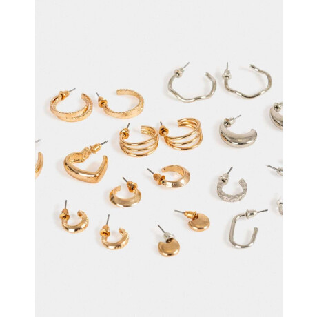 Aros Argollas Set Metal Combinacion Bicolor