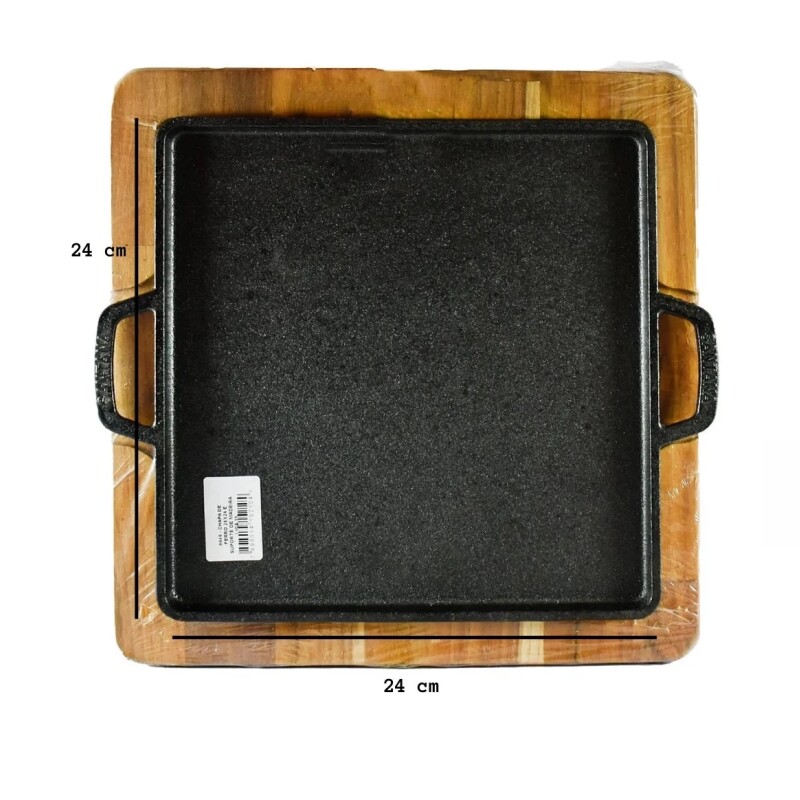 Plancha Cuadrada de Hierro Fundido 24 x 24 cm con Asas y Base de Madera PLANCHA RECTA C/ASA HIE BASE MAD
