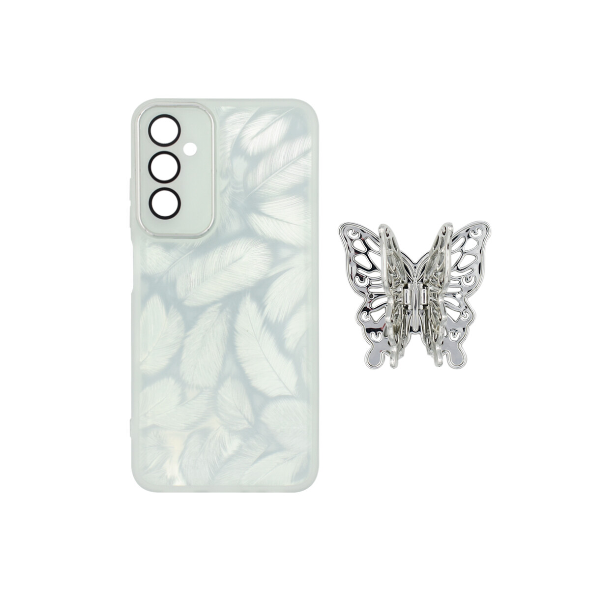 Protector para Samsung Galaxy A05S plumas con mariposa 