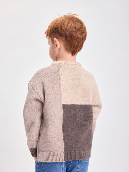 Buzo punto color block Gris