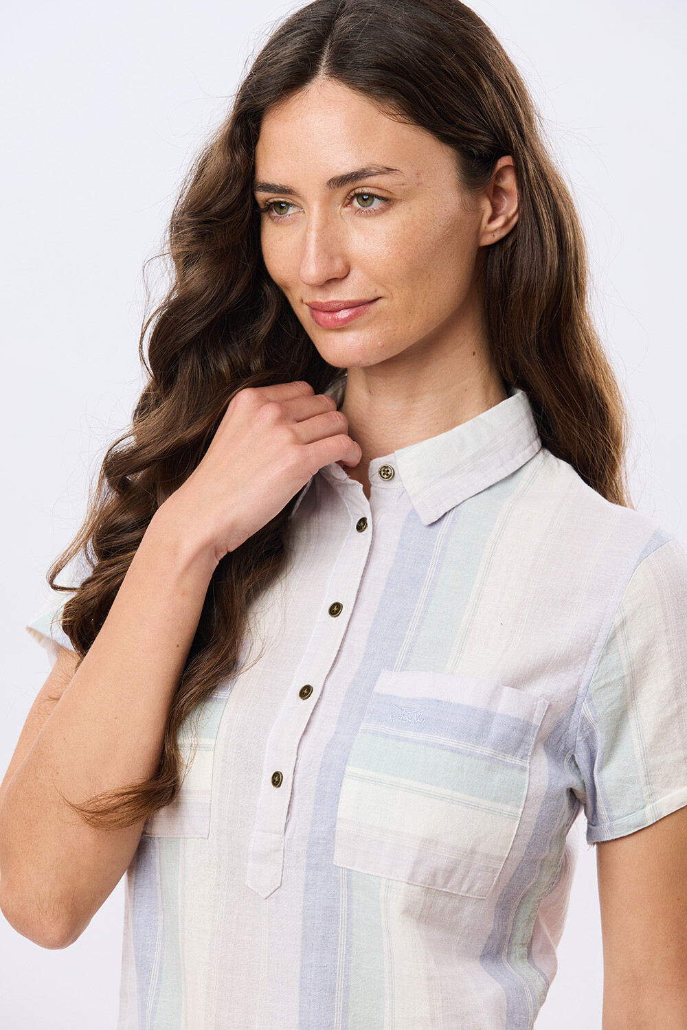 CAMISA RAYADA DE LINO Lila