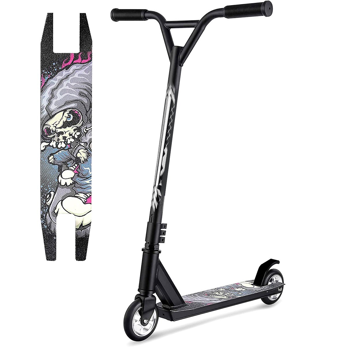 Monopatín Scooter Freestyle Acrobático Reforzado PU - Negro 