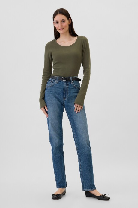 Remera Básica Cuello Redondo Manga Larga Mujer Olive Night