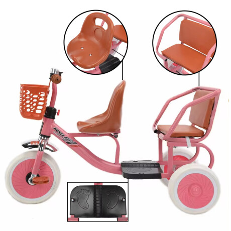 Triciclo Retro Asiento Trasero Canasto Coche Infantil Doble Rosa