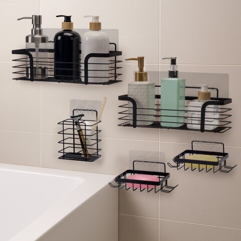 Set x5 Estante Organizador Baño Accesorios Con Adhesivos IMBACK Color Negro Set x5 Estante Organizador Baño Accesorios Con Adhesivos IMBACK Color Negro