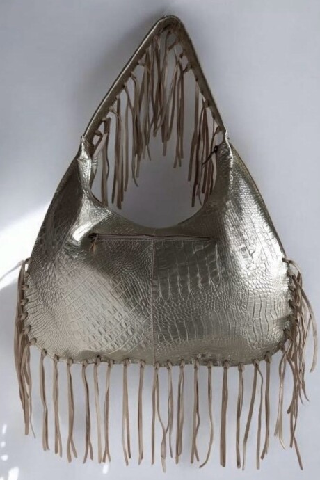 Cartera Alaska En Gamuza Con Flecos Linea Urbana Dorada.