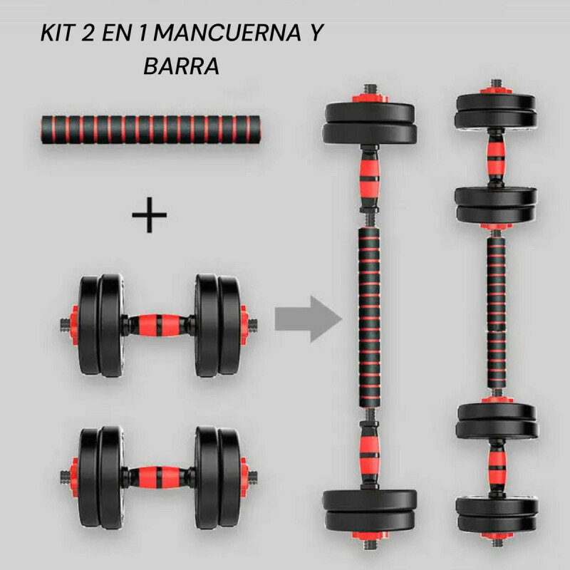 Set Mancuerna Bosco Ajustable + Barra 20 Kg Total Negro