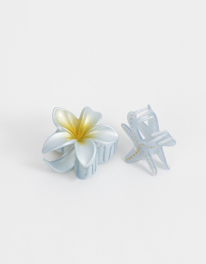 Broches Sets Hawaianas Set De Broches Flor Hawaiana - Azul Celeste