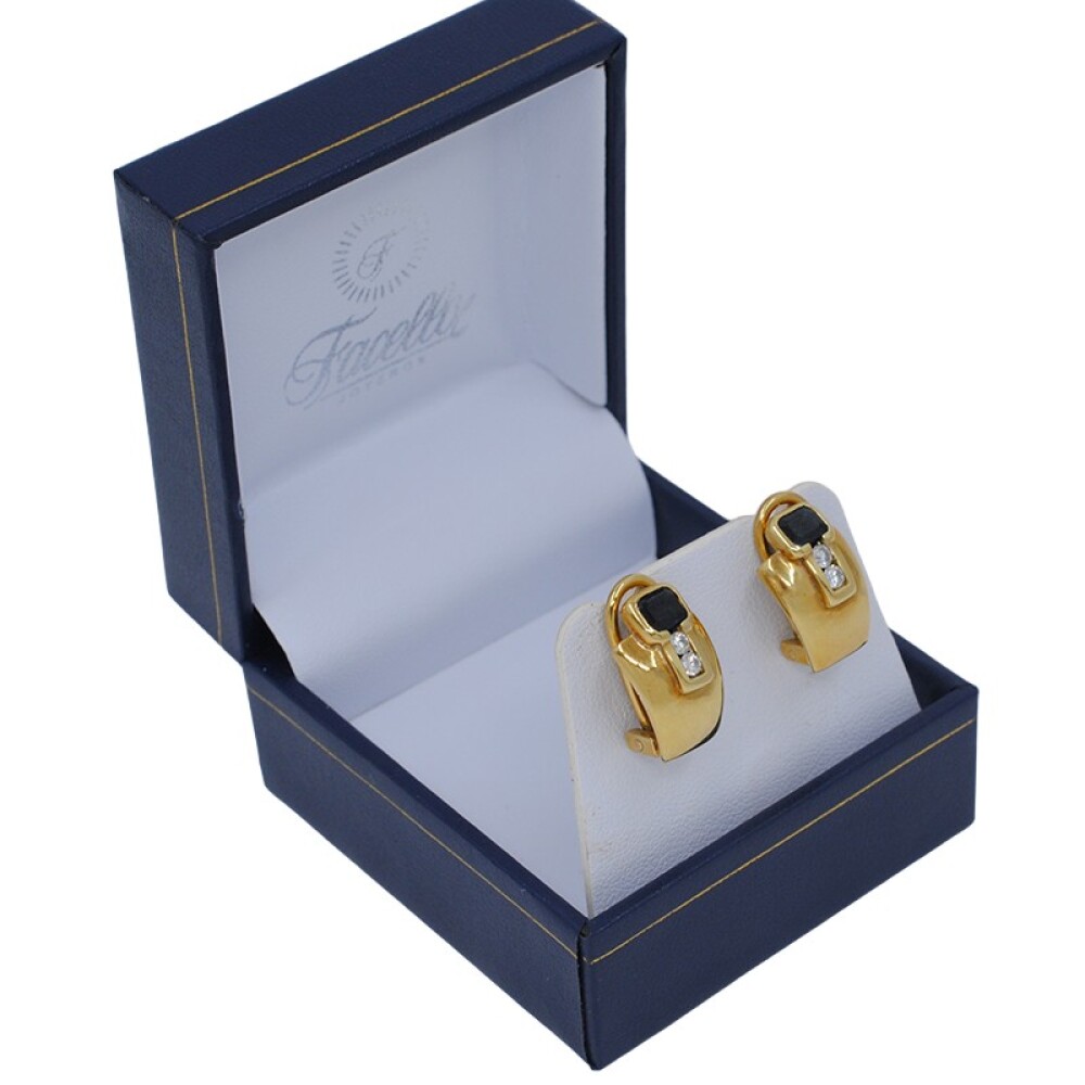 Caravanas En Oro 18K, Brillantes Y Zafiros Caravanas En Oro 18K, Brillantes Y Zafiros