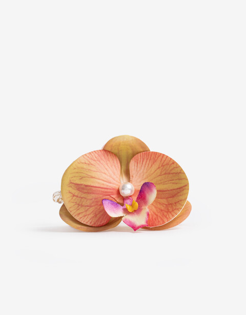 Broche Flores Horquilla Flor Textil Orquidea - Marron Beige