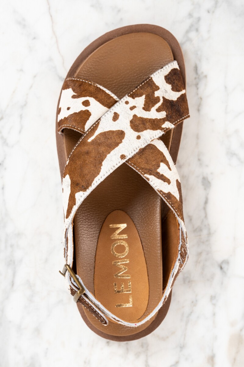 Sandalia Animal Print Pelo Vaca Marrón