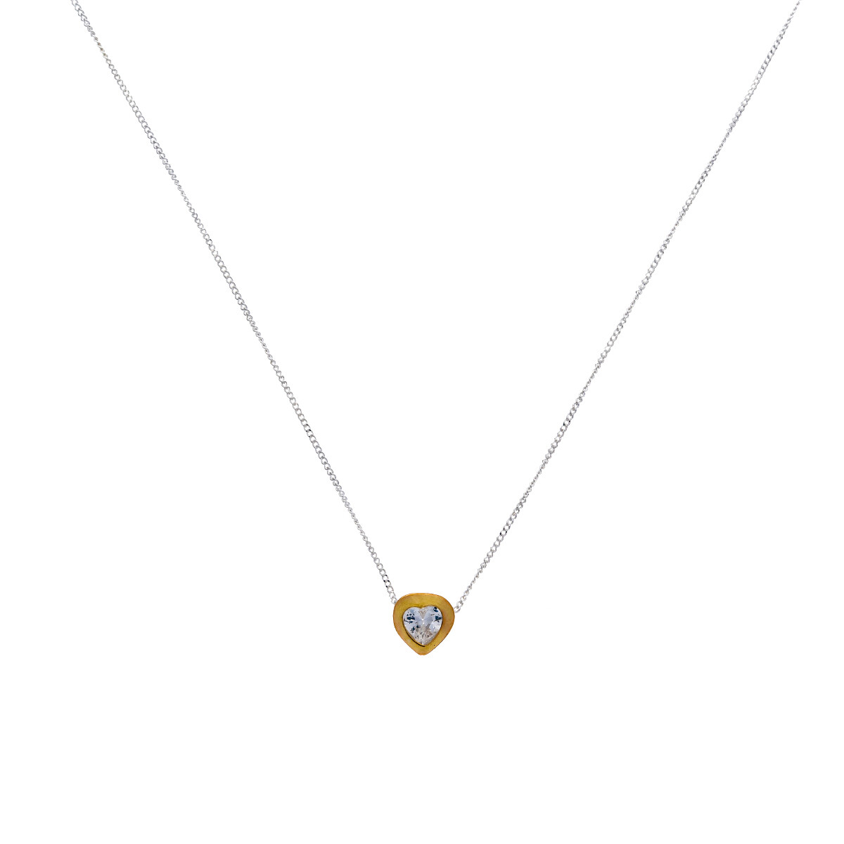 Conjunto de cadena de plata 925 con colgante pasante de circonias, CORAZON. 