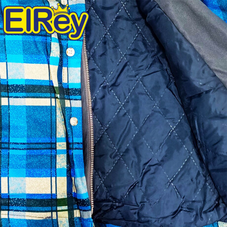 Campera Camisa Abrigo Leñadora Capucha Doble Cierre Azul