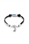 PULSERA DE CUERO BAÑADA EN PLATA DE LEY CON CRISTAL AZUL CELESTE Pulsera