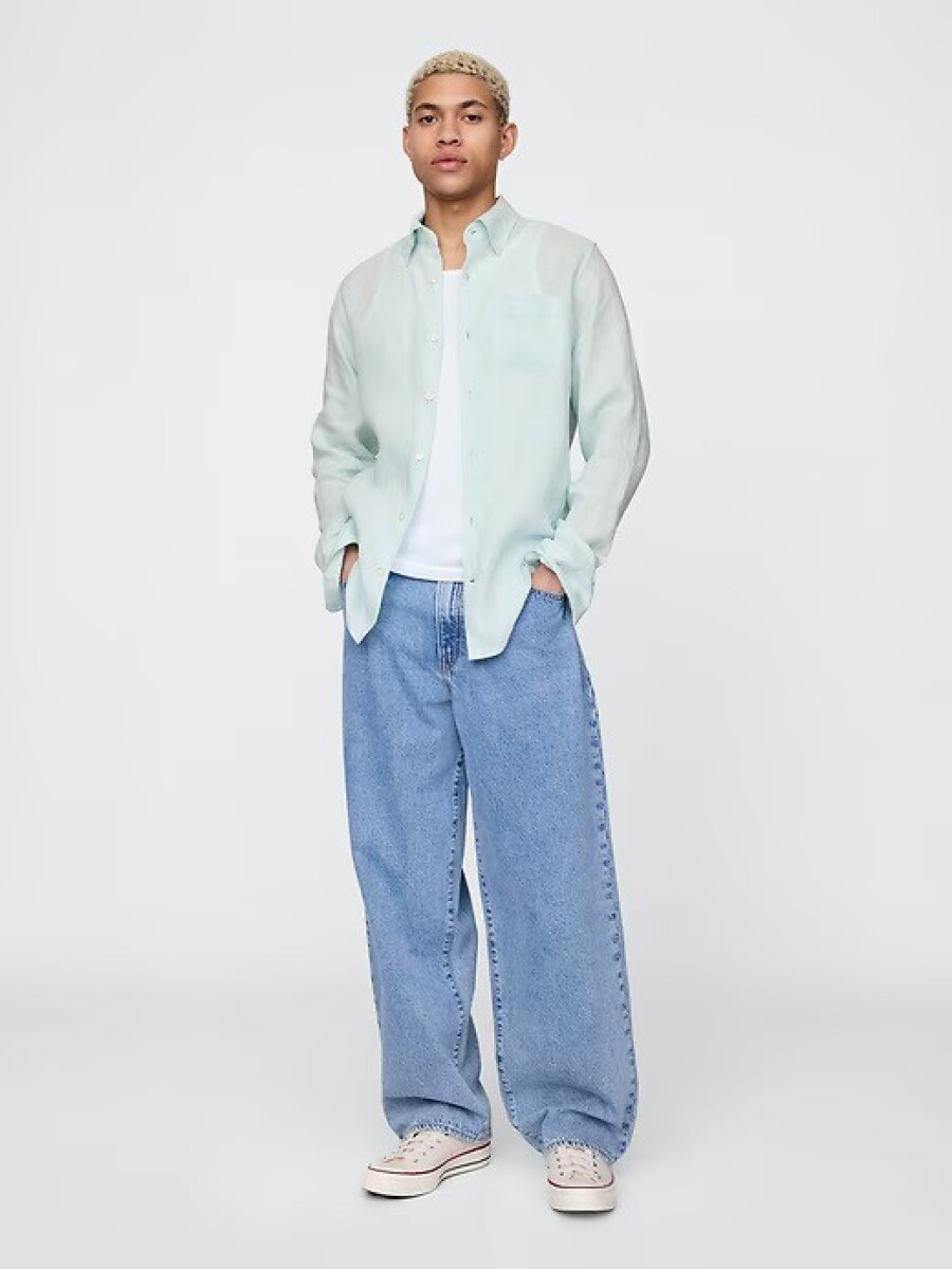 Camisa De Lino Hombre - Azul 