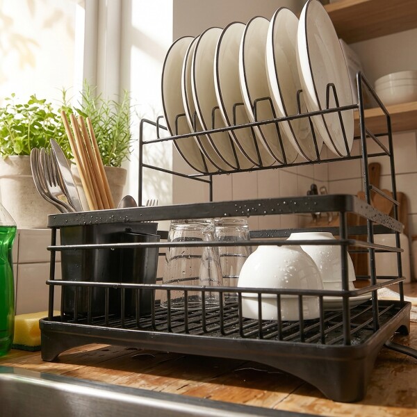 Escurridor Seca Platos Vajilla 2 Niveles Con Bandeja Drenaje Agua Cocina Imback Color Negro Escurridor Seca Platos Vajilla 2 Niveles Con Bandeja Drenaje Agua Cocina Imback Color Negro