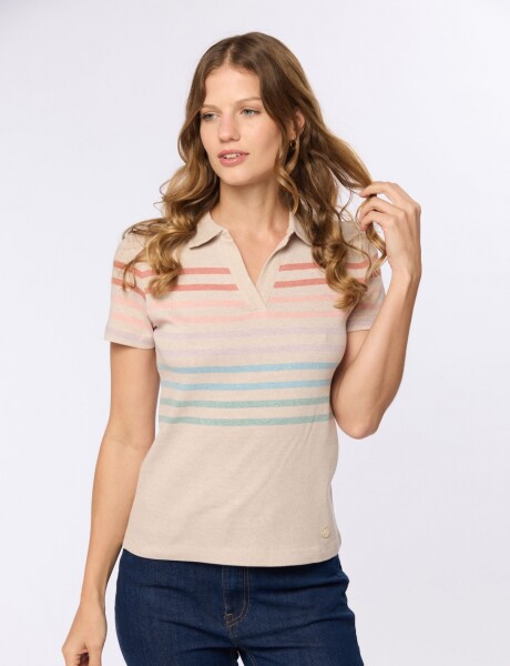 REMERA POLO RAYADA Beige