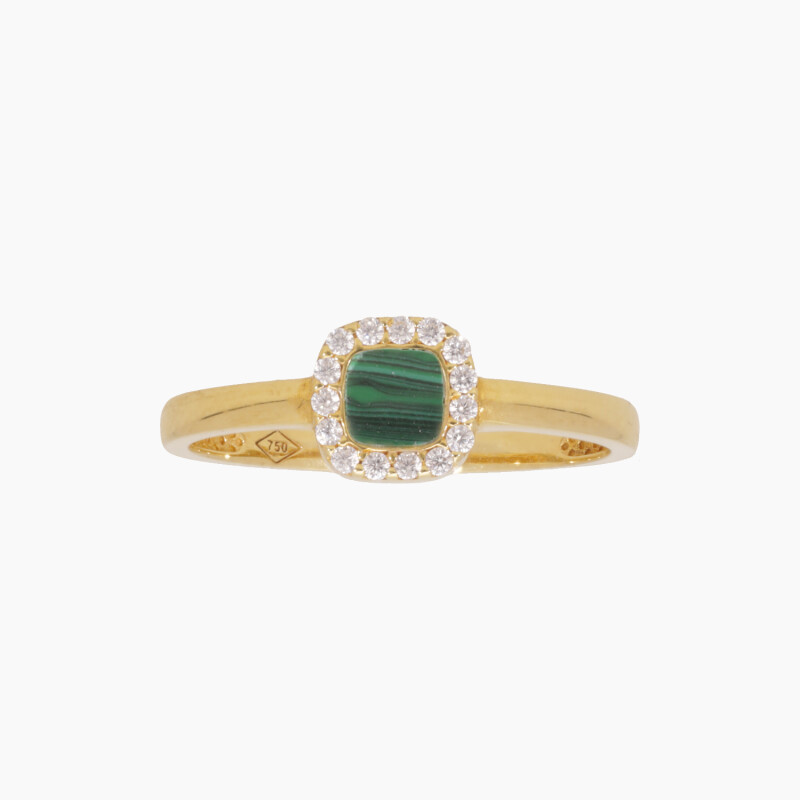 Anillo en oro 18K con malaquita y circonias Anillo En Oro 18k Con Malaquita Y Circonias