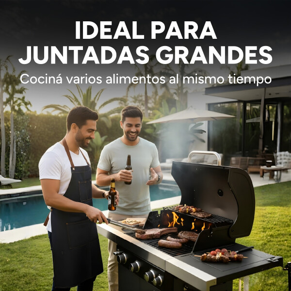 Parrillero Barbacoa A Gas Portátil Patio Jardín Hornalla X4 Color Gris