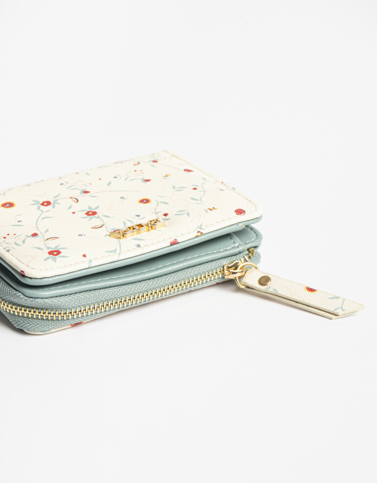 Billetera Billetera De Cuerina Con Cierre - Estampado Flores