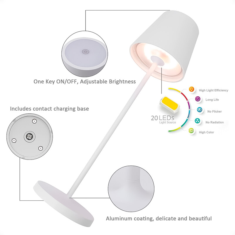 Lámpara de Mesa Inalámbrica LED Recargable Para Interiores y Exteriores Lámpara de Mesa Inalámbrica LED Recargable Para Interiores y Exteriores