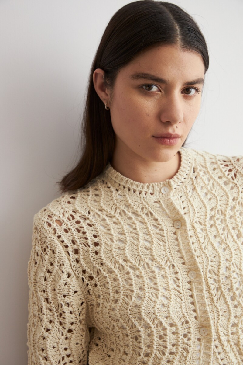 Cardigan cinta calado beige