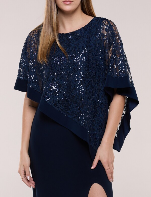 Vestido Noche Con Capa Bordada AZUL