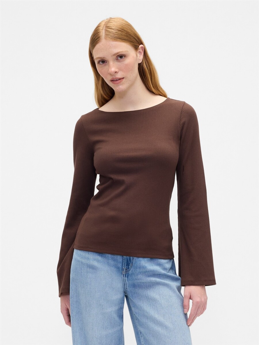 Remera Cuello Bote Mujer - Dark Brown 
