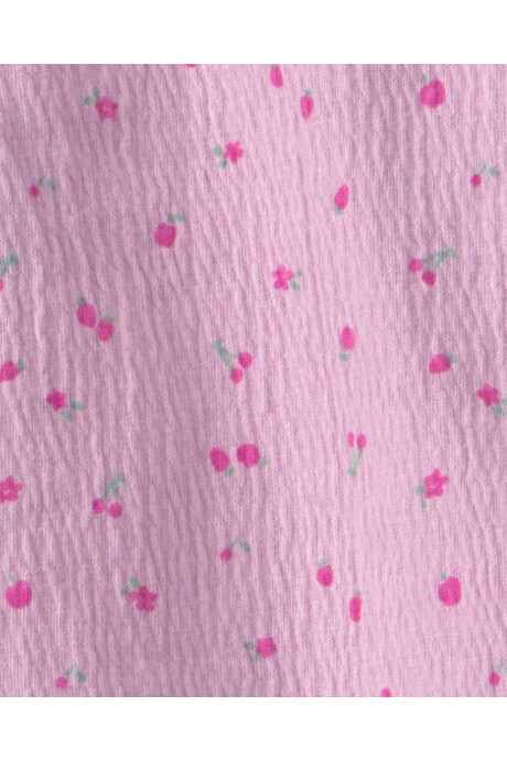 Set tres piezas, pantalón y saco de jersey arrugado, más body de algodón, rosado y crema, diseño cerezas Sin color