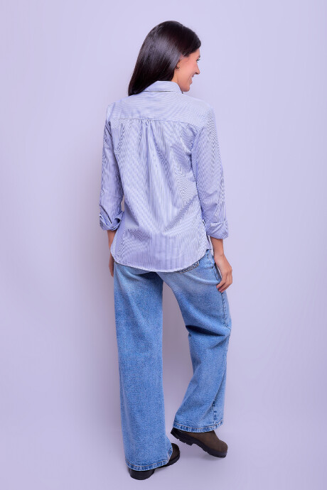 Camisa Dama Clásica Raya Celeste 1