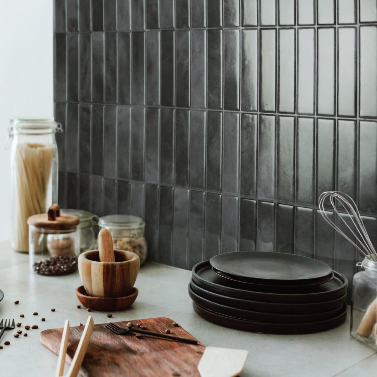 Azulejos adhesivos para cocina baño 10uds - Negro 