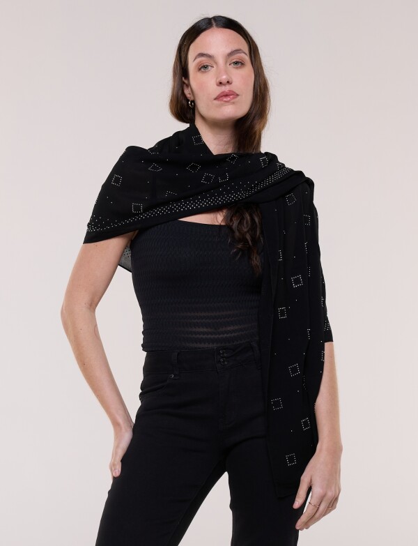 Pashmina Noche Con Apliques De Strass NEGRO/PLATEADO
