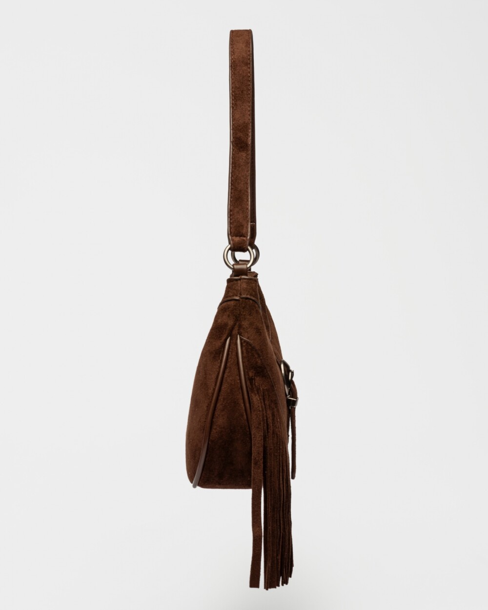 Cartera al hombro Western en efecto gamuza Chocolate