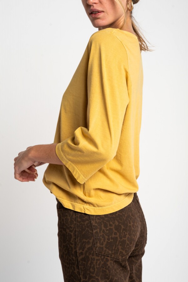 Remera Lavada Manga 3/4 Amarillo Pastel