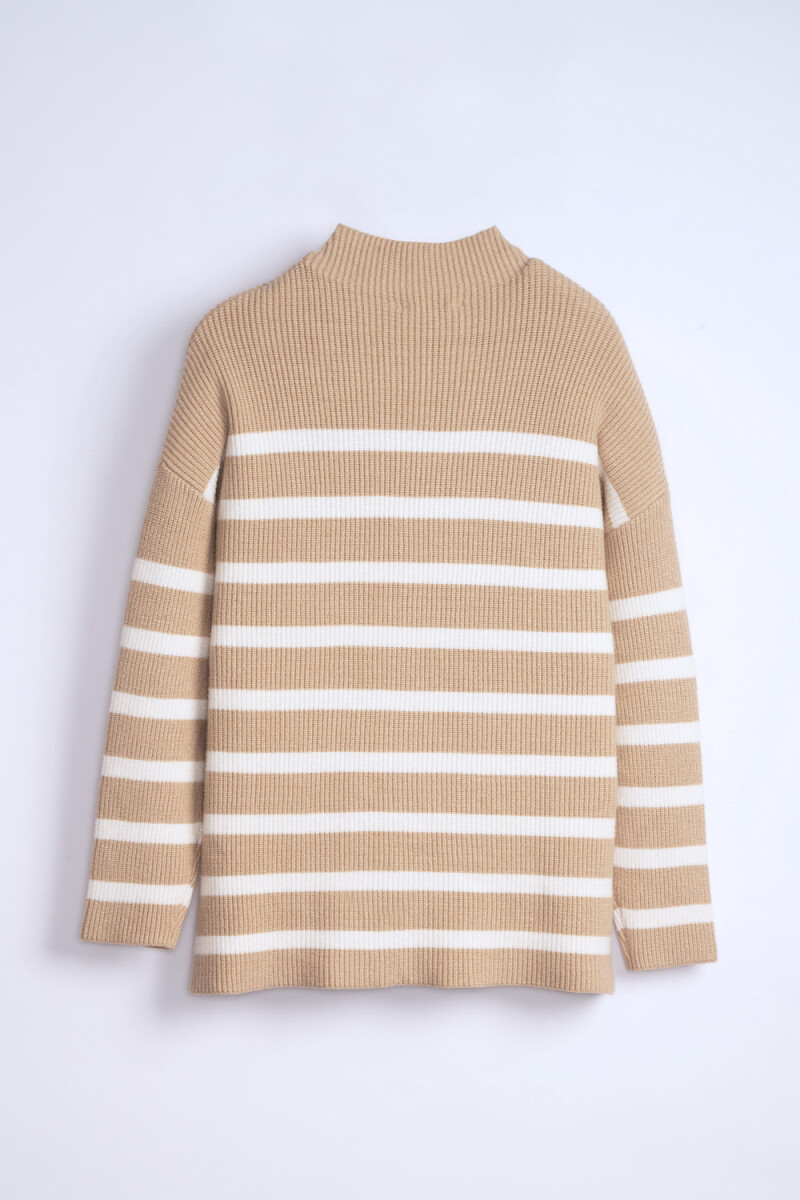 Polera Punto Rayas Crudo Y Beige