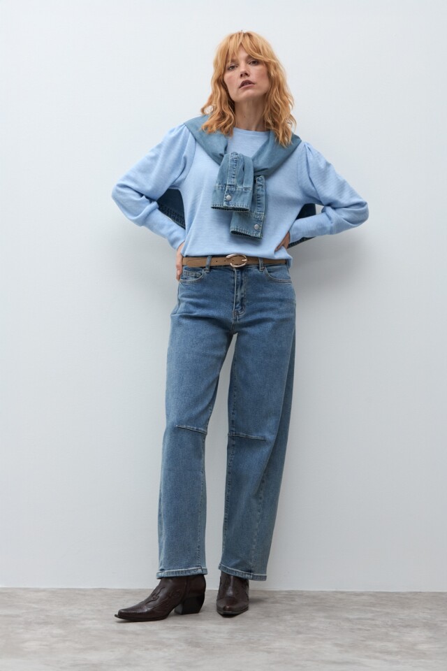 Remera mangas ballon celeste melange