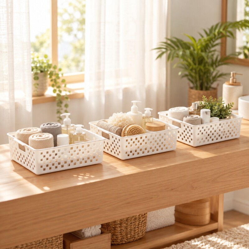 Set x3 Cesto organizador Quadratta calado M BLANCO