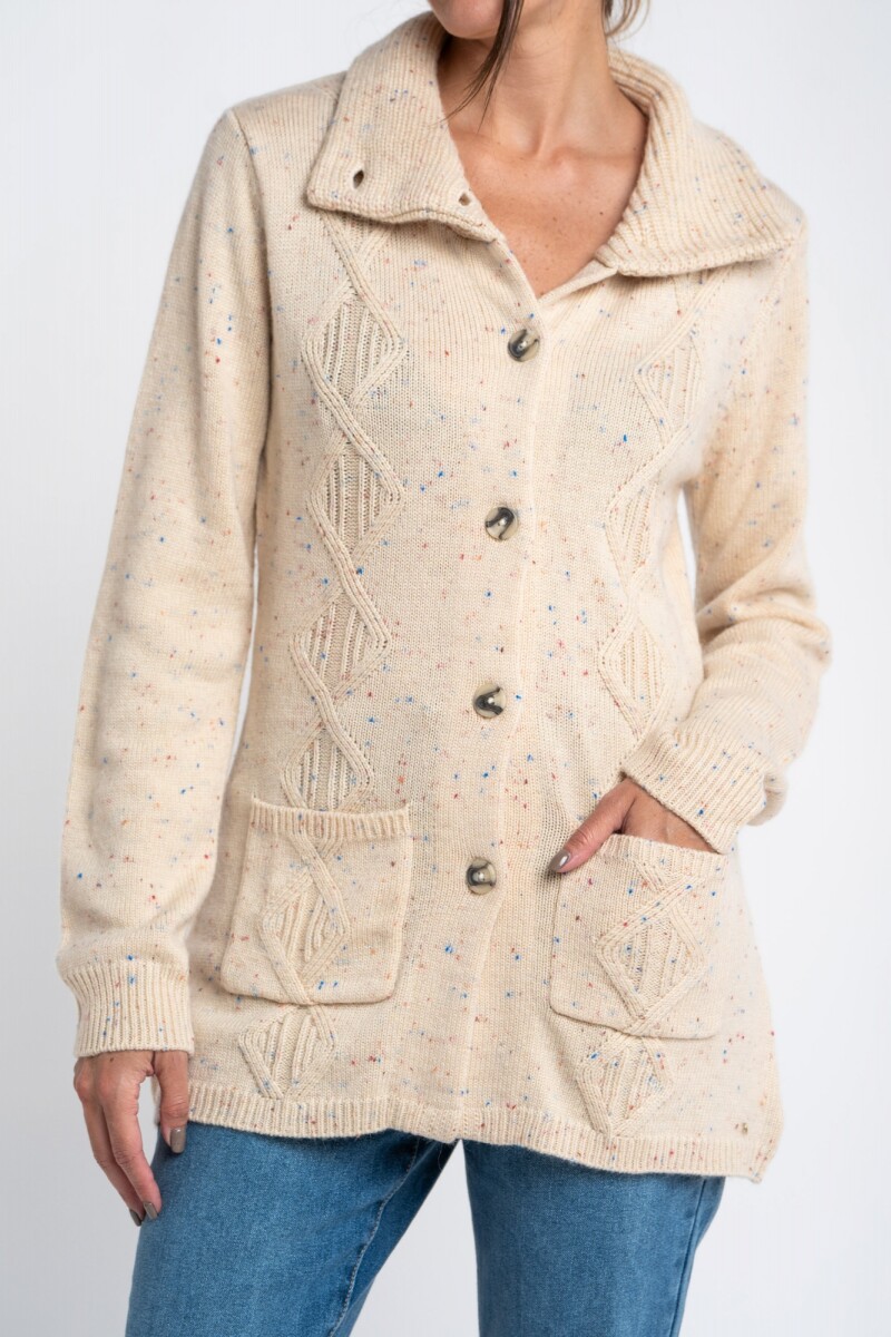 Cardigan Solapa Beige Melange
