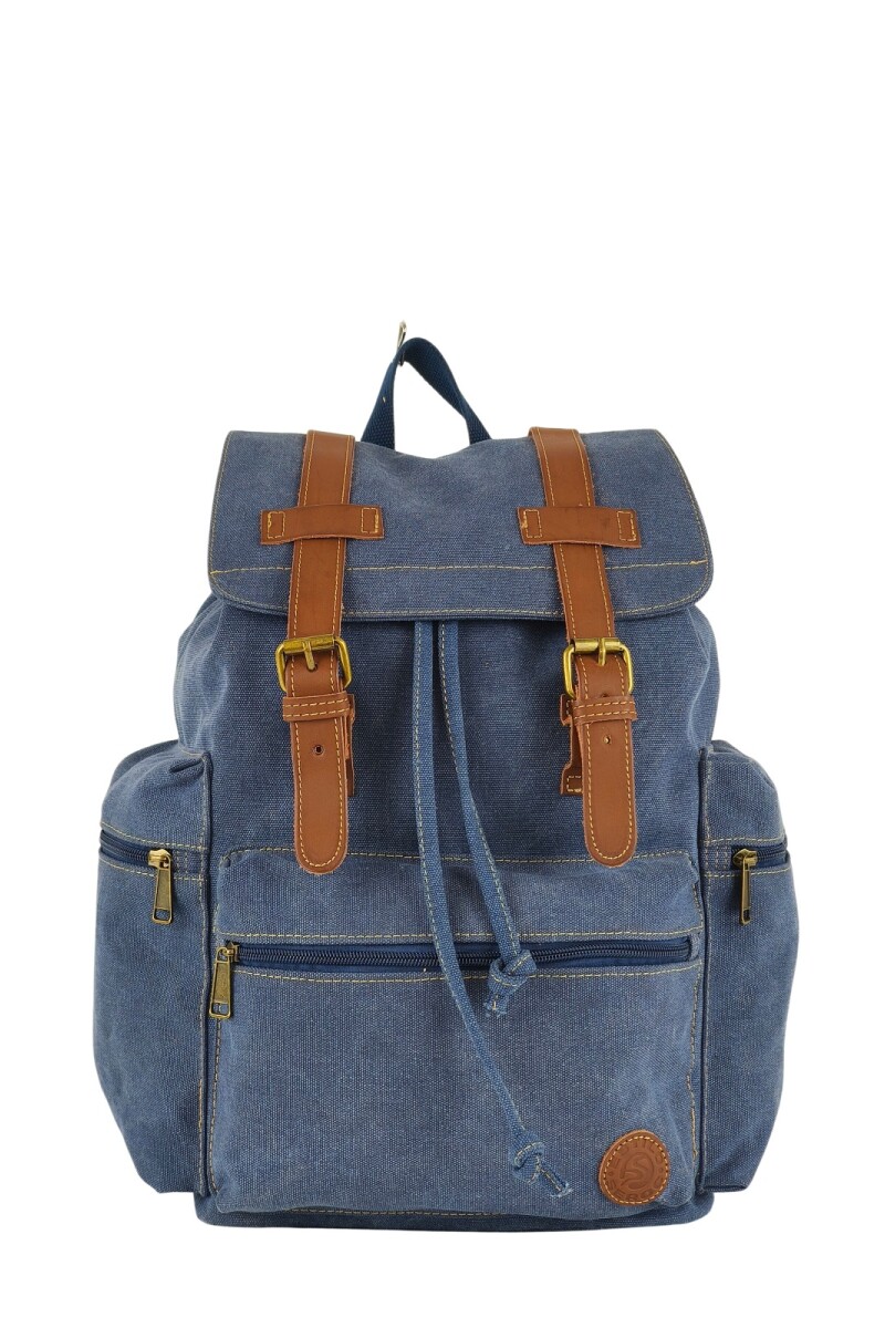 Mochila grande con bolsillos azul